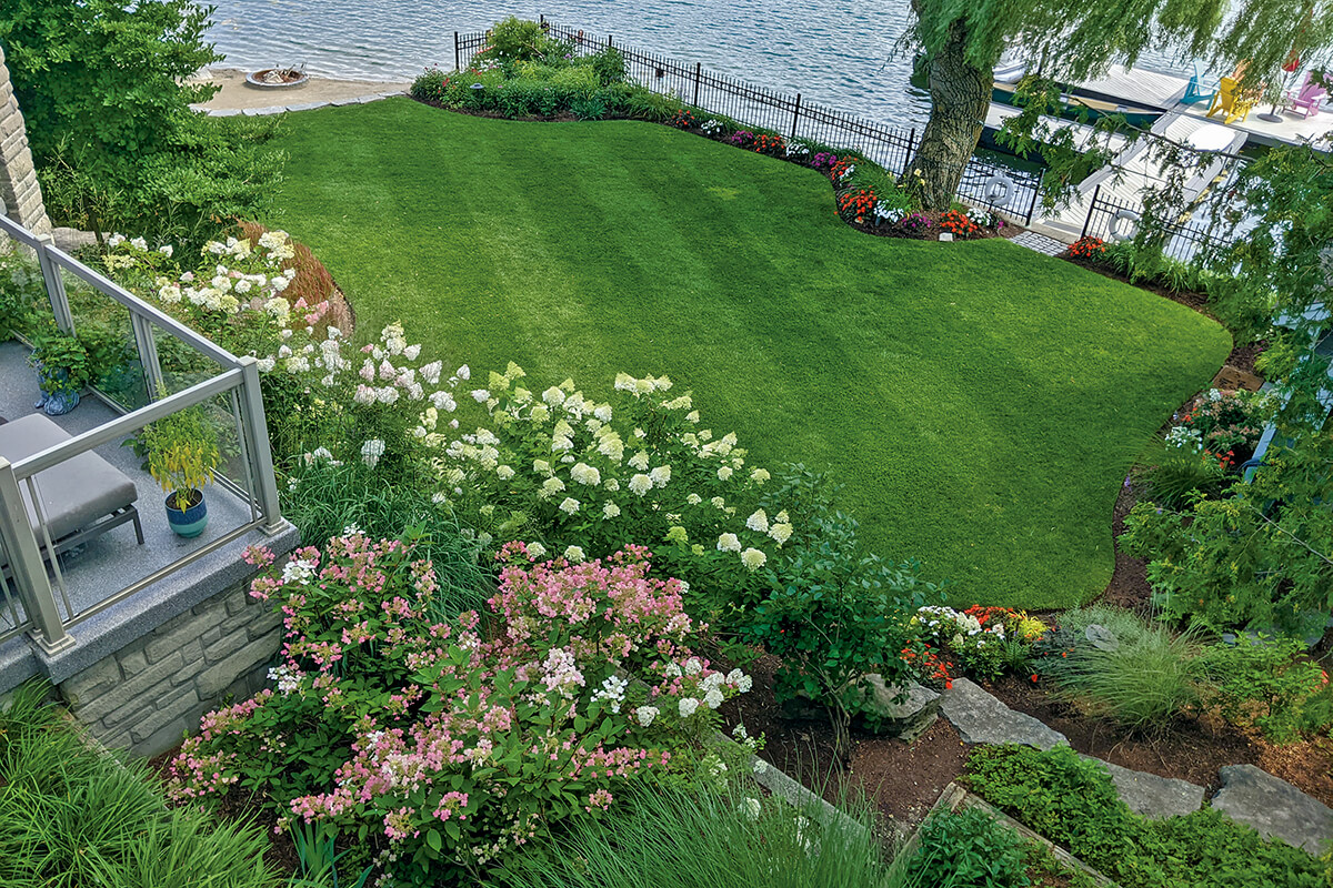 backyard lawn by a lake